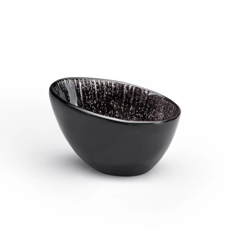 Coppetta obliqua stoneware Gres SIRIUS 10,5x7,5xh6 cm Decorazione sotto smalto lavabile in lavastoviglie Nero Lucido Kaleidosmilano Vendita Finale
