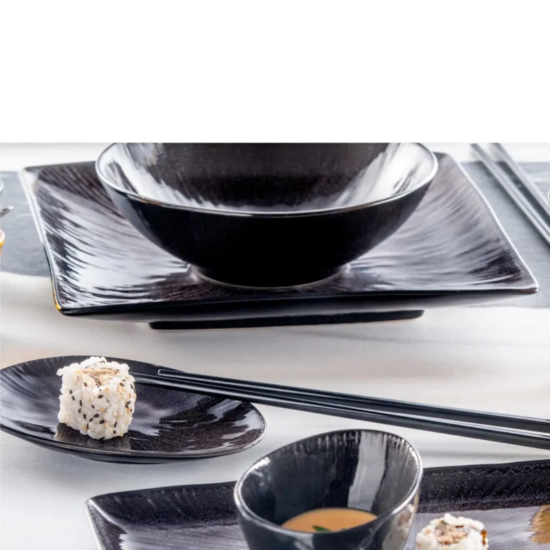 Promo Stagionale Piatto Rotondo fondo stoneware Gres SIRIUS 27xh5,5 cm Decorazione sotto smalto lavabile in lavastoviglie Nero Lucido Kaleidosmilano
