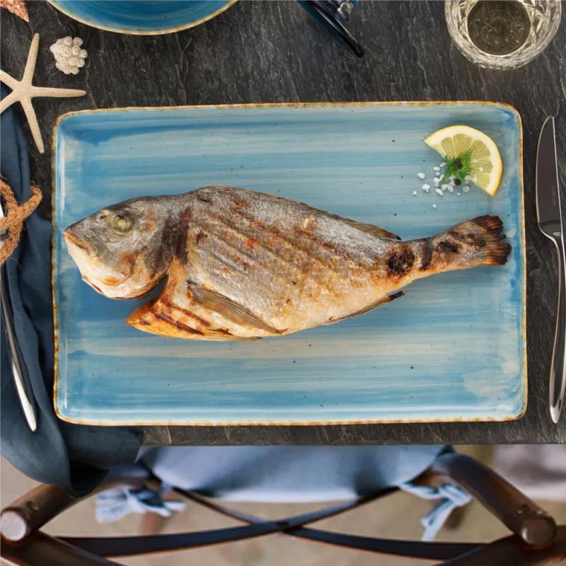 A Buon Prezzo Rettangolare in GRES Alta Cucina 35x23 cm lavabile in lavastoviglie, adatto al microonde decoro sotto smalto colore Azzurro Anice Kaleidosmilano