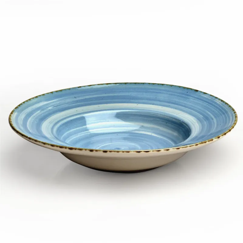 Quantità Limitata Piatto Pasta con falda in GRES Alta Cucina diametro 28,5 cm lavabile in lavastoviglie, adatto al microonde decoro sotto smalto colore Azzurro Anice Kaleidosmilano