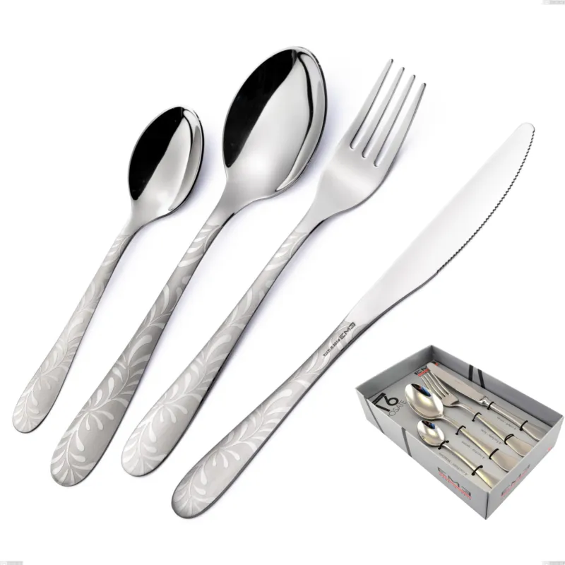Miglior Prezzo Confezione vetrina 16 pezzi coltello economico Segno Mediterraneo, Acciaio 18/10 (aisi 304) incisione laser, spessore 1.8 mm Eme Posaterie