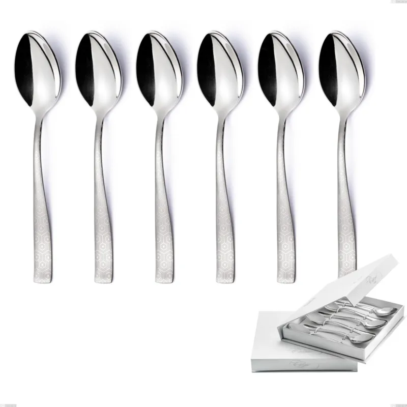 Confezione a libro 6 pezzi cucchiaini caffè Infinity Seamless, Acciaio 18/10 (aisi 304) incisione lasert, spessore 2.5 mm Eme Posaterie Super Prezzo