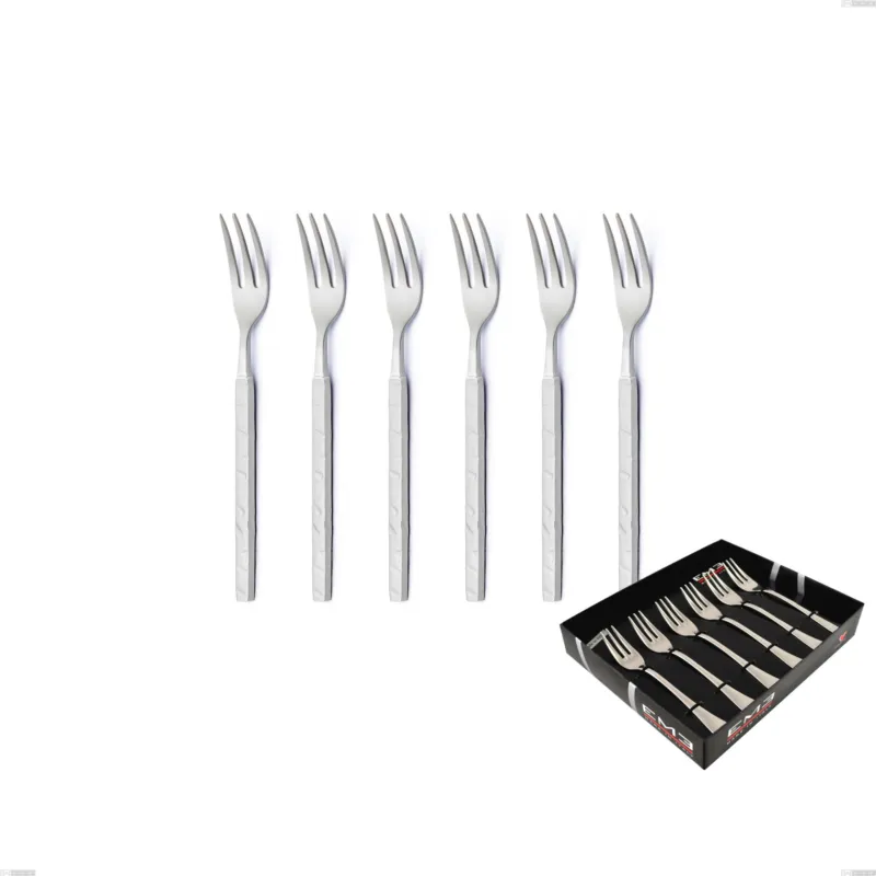 Confezione vetrina 6 pezzi forchettine dolce Zeus ICE , Acciaio 18/10 forgiato martellato sabbiato, spessore 4 mm, forgiato Eme Posaterie Promozione
