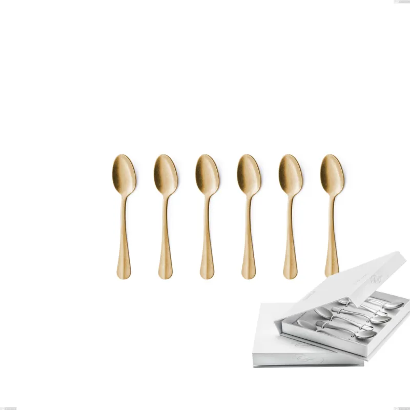 Confezione a libro 6 pezzi cucchiaino moka Royal Retrò PVD Gold, Acciaio 18/10 antico, spessore 2.5 mm, pvd oro Eme Posaterie Offerta Speciale