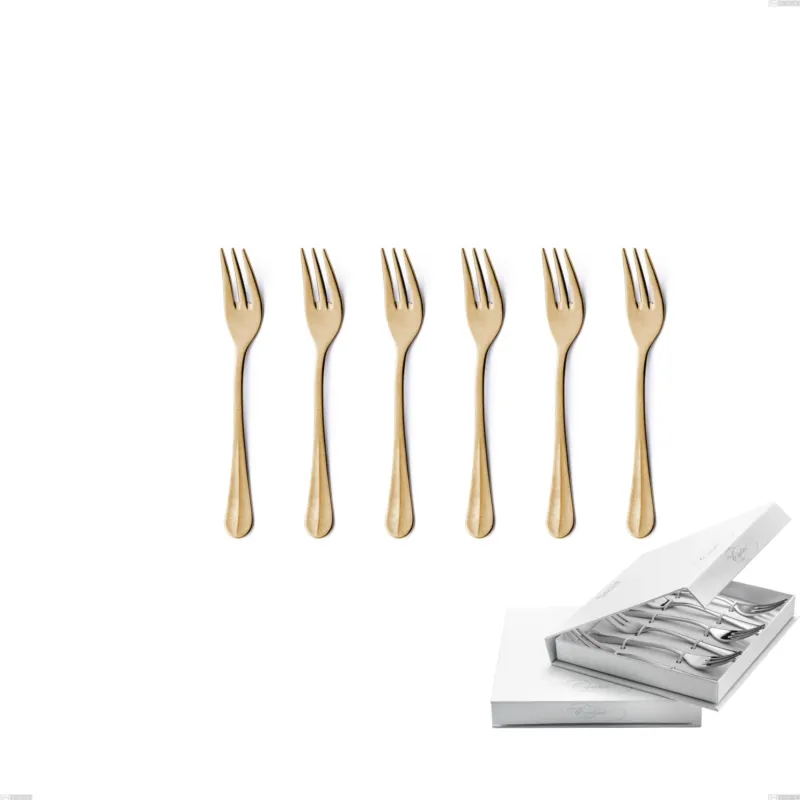 A Buon Prezzo Confezione a libro 6 pezzi forchette dolce Royal Retrò PVD Gold, Acciaio 18/10 antico, spessore 2.5 mm, pvd oro Eme Posaterie