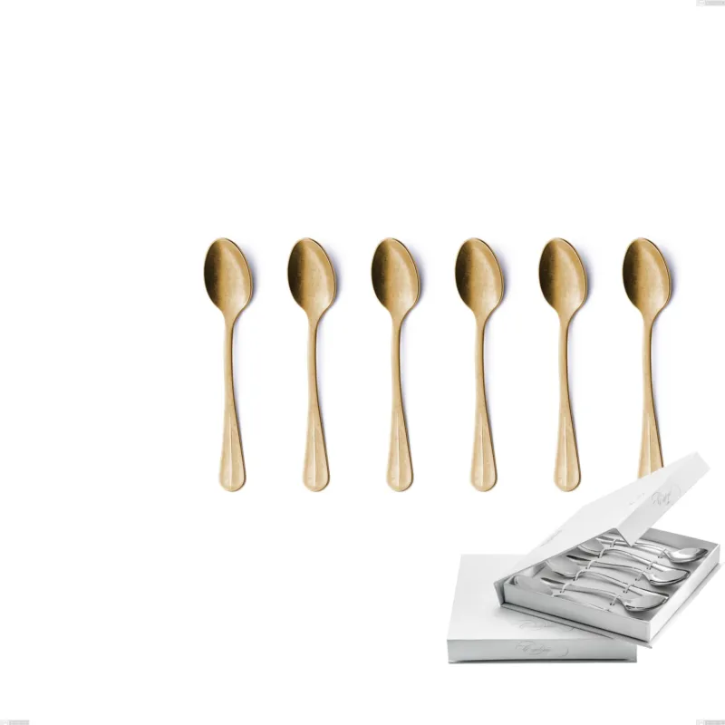 Prezzo Di Fabbrica Confezione a libro 6 pezzi cucchiaini caffè Royal Retrò PVD Gold, Acciaio 18/10 antico, spessore 2.5 mm, pvd oro Eme Posaterie