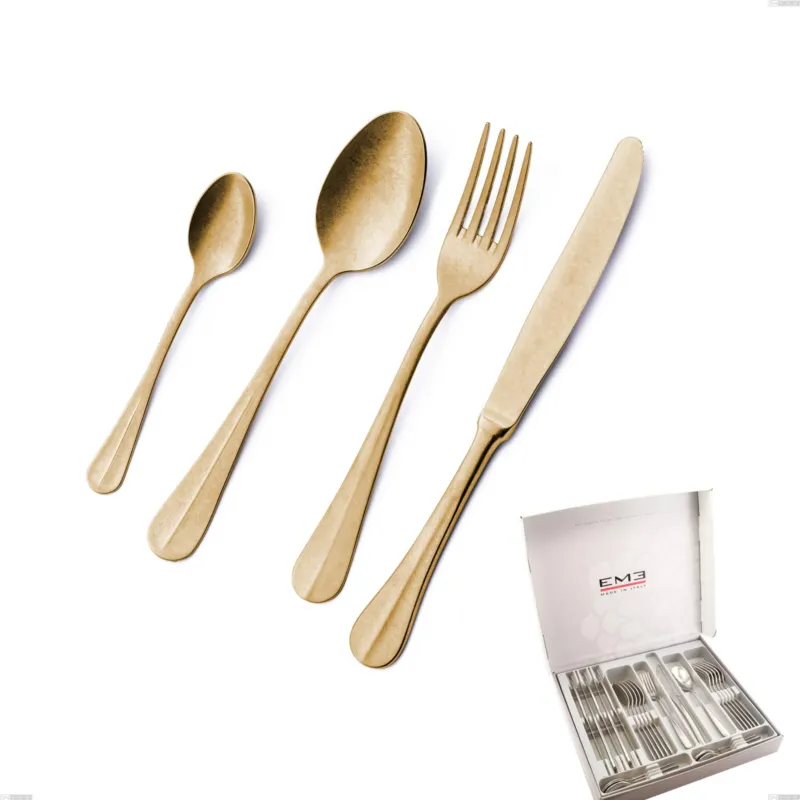 Cofanetto 24 pezzi Royal Retrò PVD Gold, Acciaio 18/10 antico, spessore 2.5 mm, pvd oro Eme Posaterie Subito Disponibile