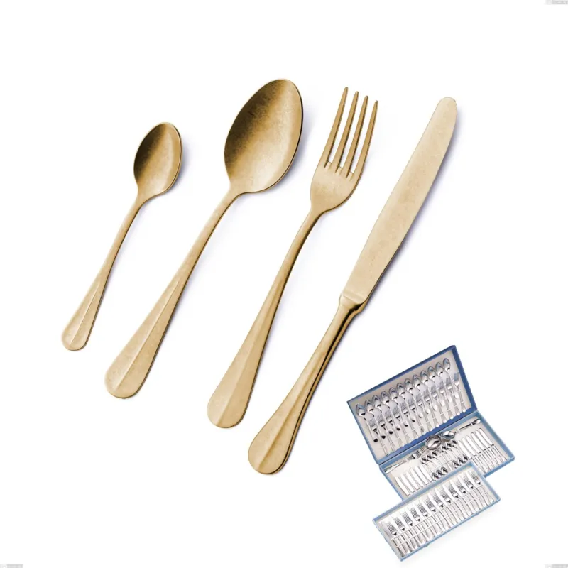 Servizio di posate 75 pezzi in astuccio regalo Royal Retrò PVD Gold, Acciaio 18/10 antico, spessore 2.5 mm, pvd oro Eme Posaterie Solo Oggi