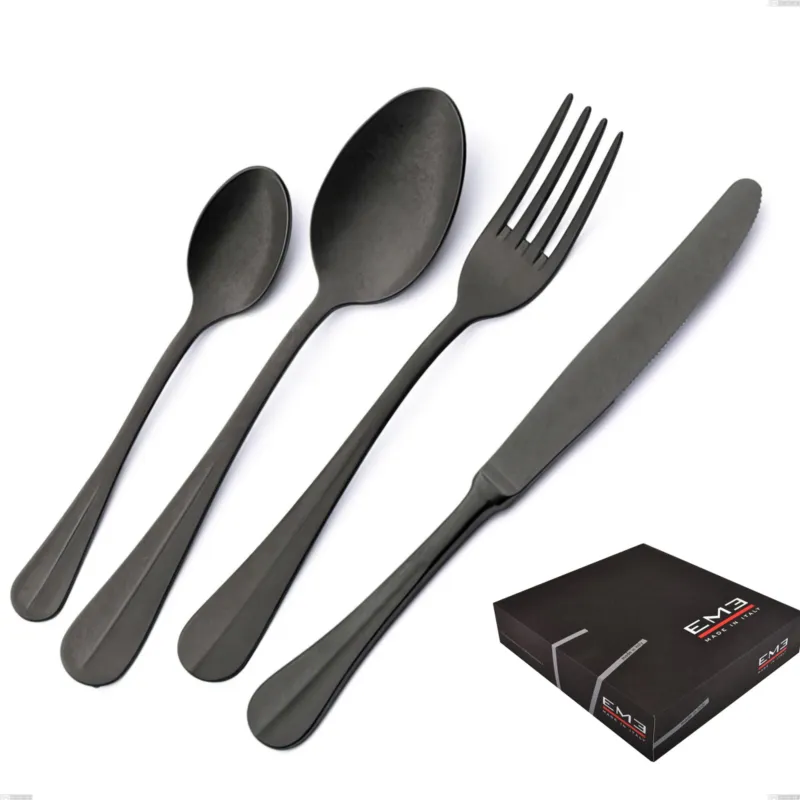 Set di posate 75 pezzi Royal Retrò PVD Black in confezione regalo, Acciaio inox 18/10 antico, spessore 2.5 mm, pvd black Eme Posaterie Quantità Limitata