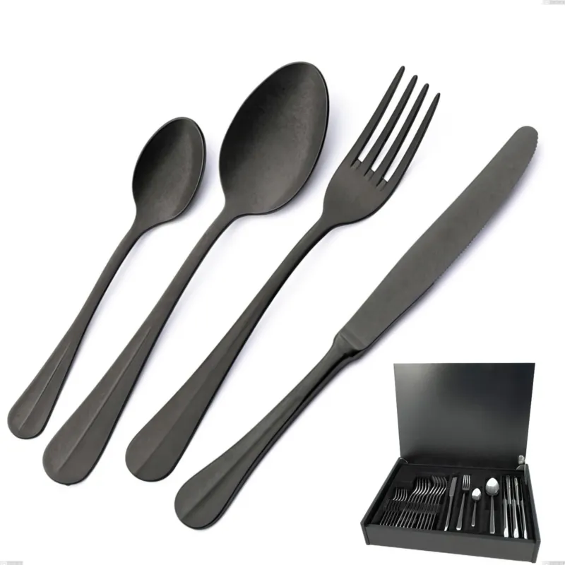 Miglior Prezzo Servizio di posate 24 pezzi in astuccio di legno Royal Retrò PVD Black, Acciaio inox 18/10 antico, spessore 2.5 mm, pvd black Eme Posaterie