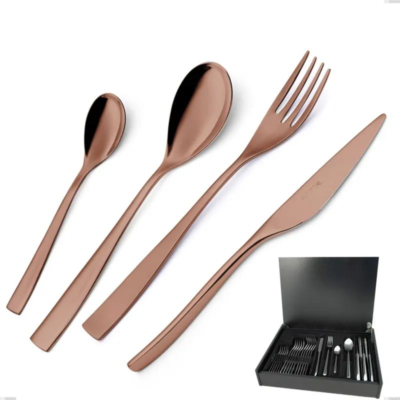 Servizio di posate 24 pezzi in astuccio di legno Etoile PVD Chocolate, Acciaio 18/10 lucido, spessore 4 mm, pvd chocolate Eme Posaterie Spedito Oggi