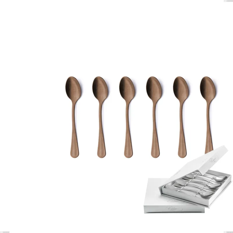 Compra Online Confezione a libro 6 pezzi cucchiaini caffè Royal Retrò PVD Chocolate, Acciaio 18/10 antico, spessore 2.5 mm, pvd chocolate Eme Posaterie