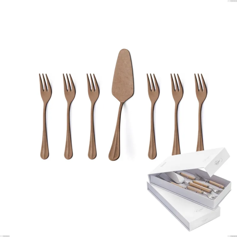 Sconto Confezione a libro 7 pezzi, forchettine più paletta dolce Royal Retrò PVD Chocolate, Acciaio 18/10 antico, spessore 2.5 mm, pvd chocolate Eme Posaterie