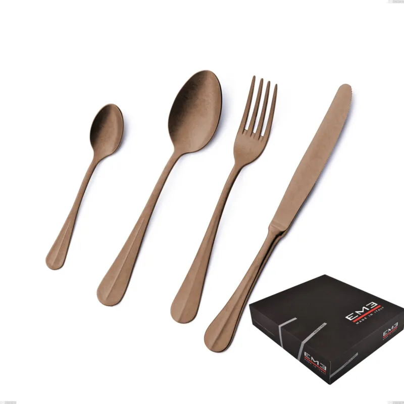 Ordina Subito Set di posate 75 pezzi Royal Retrò PVD Chocolate in confezione regalo, Acciaio 18/10 antico, spessore 2.5 mm, pvd chocolate Eme Posaterie