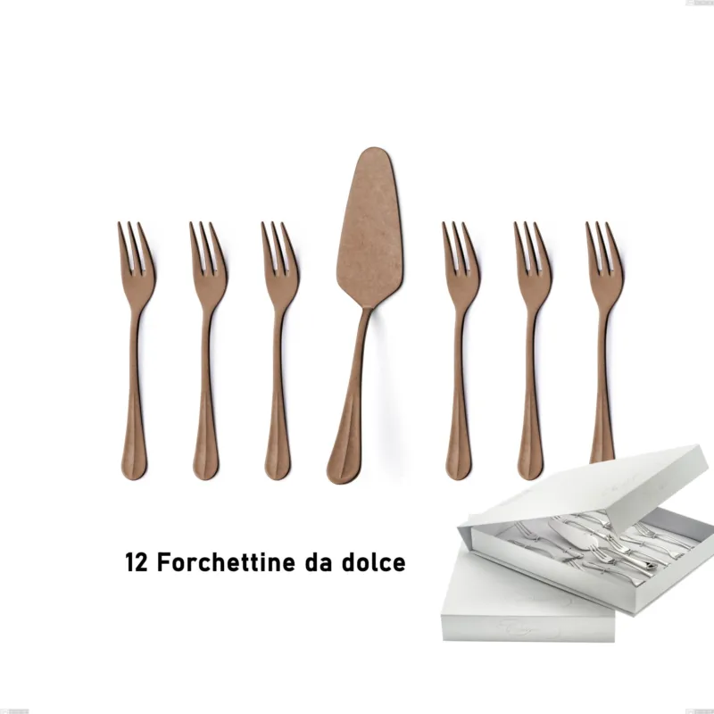 Di Tendenza Confezione a libro 13 pezzi, forchettine più paletta dolce Royal Retrò PVD Chocolate, Acciaio 18/10 antico, spessore 2.5 mm, pvd chocolate Eme Posaterie