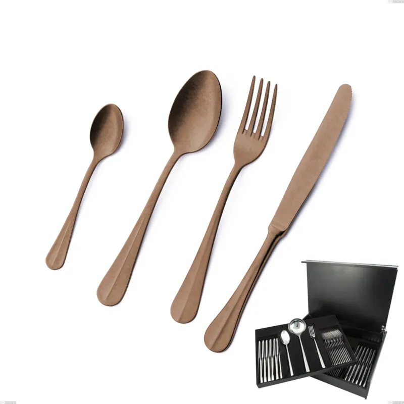 Servizio di posate 75 pezzi in astuccio di legno Royal Retrò PVD Chocolate, Acciaio 18/10 antico, spessore 2.5 mm, pvd chocolate Eme Posaterie Offerta Lampo