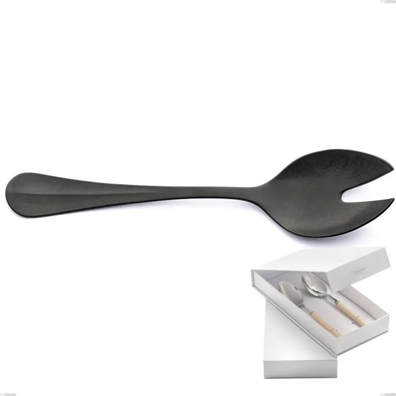 Confezione a libro 2 pezzi insalata Royal Retrò PVD Black, Acciaio inox 18/10 antico, spessore 2.5 mm, pvd black Eme Posaterie Nuovo Arrivo