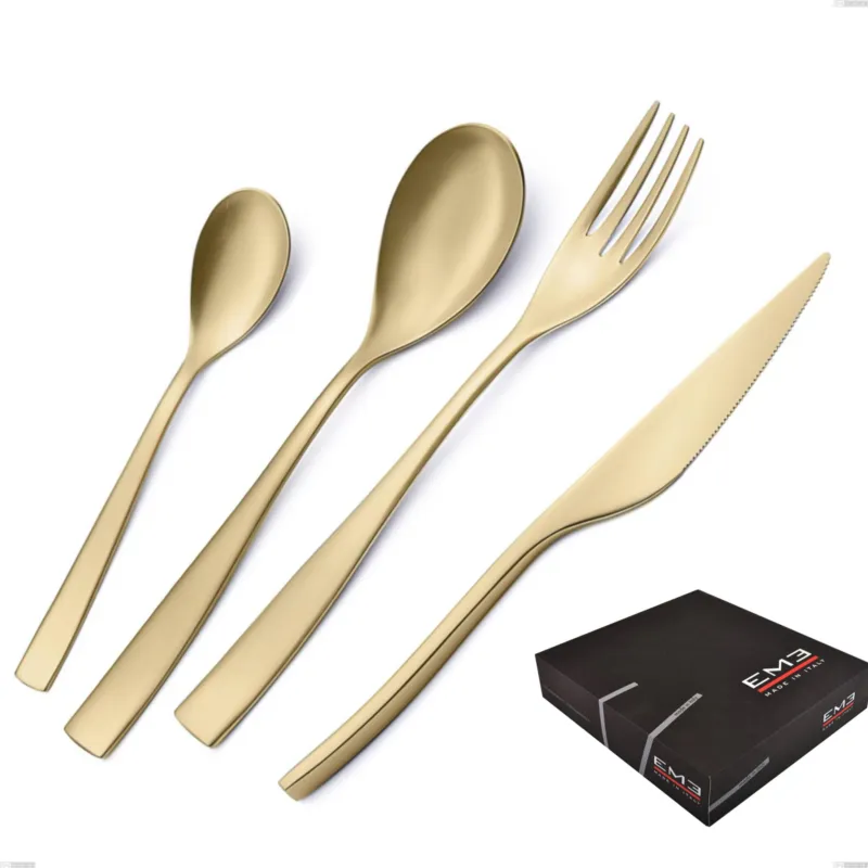 Confezione regalo 49 pezzi Etoile PVD Sabbiato Champagne, Acciaio 18/10 sabbiato, spessore 4 mm, pvd champagne Eme Posaterie Nuovo Arrivo