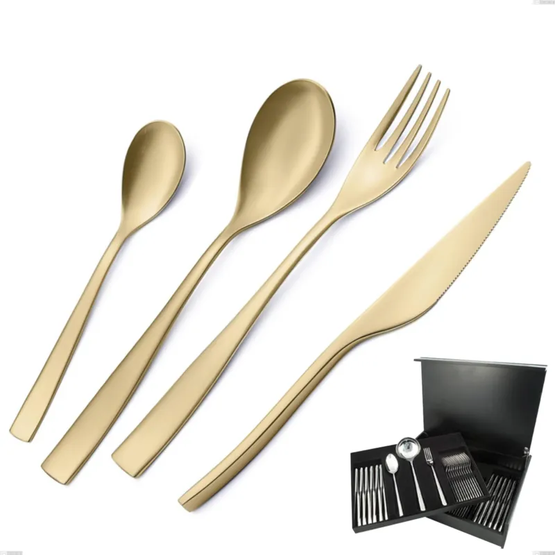 Miglior Prezzo Servizio di posate 75 pezzi in astuccio di legno Etoile PVD Sabbiato Champagne, Acciaio 18/10 sabbiato, spessore 4 mm, pvd champagne Eme Posaterie