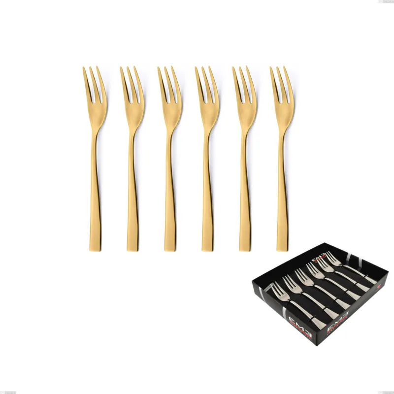 Spedizione Espresso Confezione vetrina 6 pezzi forchettine dolce Etoile PVD Gold, Acciaio 18/10 lucido, spessore 4 mm, pvd oro Eme Posaterie