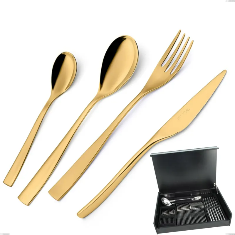 Occasione Imperdibile Servizio di posate 51 pezzi in astuccio di legno Etoile PVD Gold, Acciaio 18/10 lucido, spessore 4 mm, pvd oro Eme Posaterie
