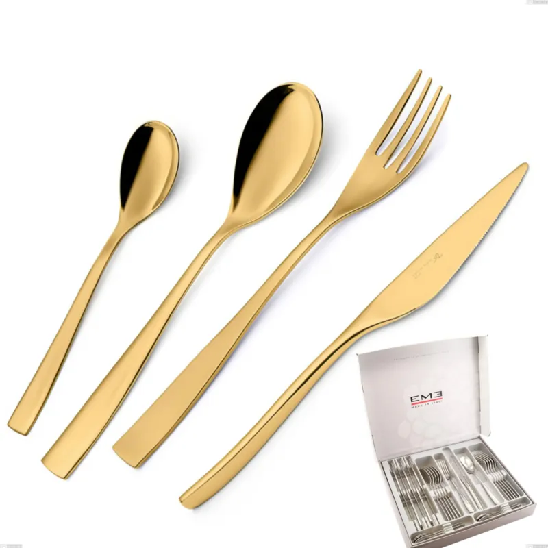 Professionale Cofanetto 24 pezzi Etoile PVD Gold, Acciaio 18/10 lucido, spessore 4 mm, pvd oro Eme Posaterie