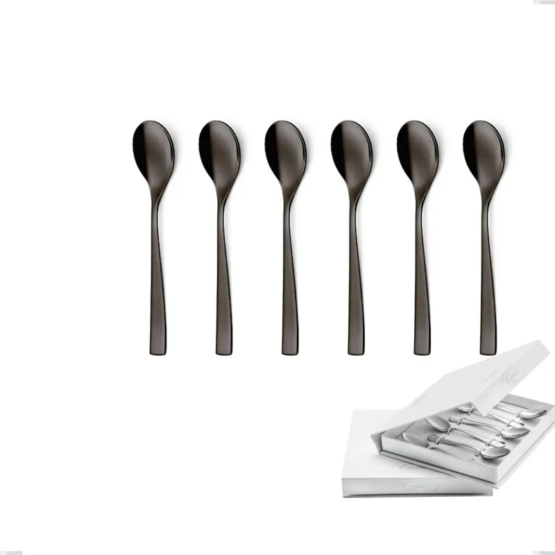 Confezione a libro 6 pezzi cucchiaino moka EtoIle PVD Black, Acciaio 18/10 lucido, spessore 4 mm, PVD black Eme Posaterie Affare