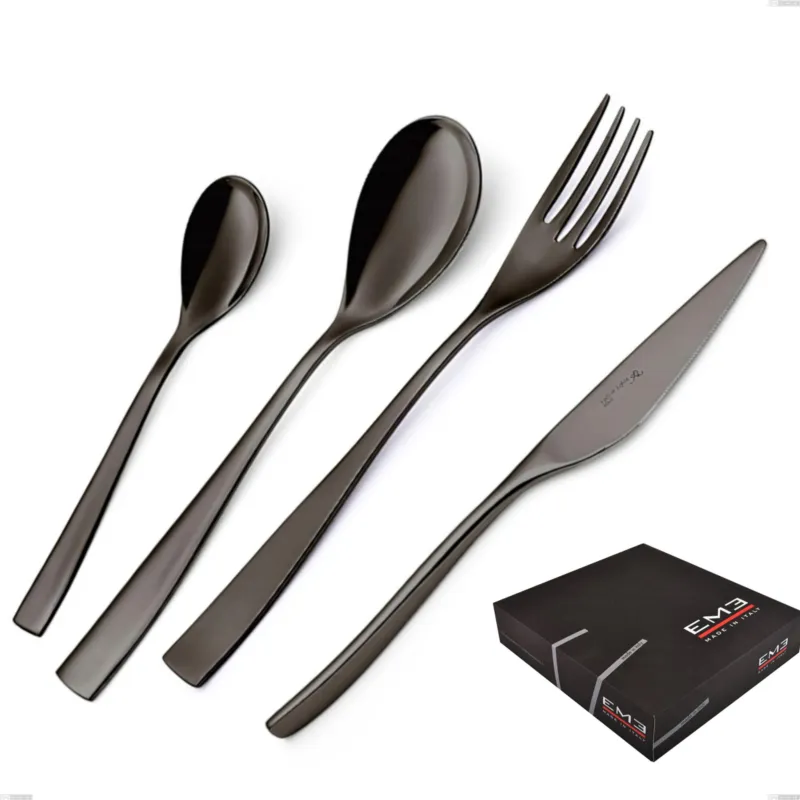 Offerta Limitata Confezione regalo 49 pezzi EtoIle PVD Black, Acciaio 18/10 lucido, spessore 4 mm, PVD black Eme Posaterie