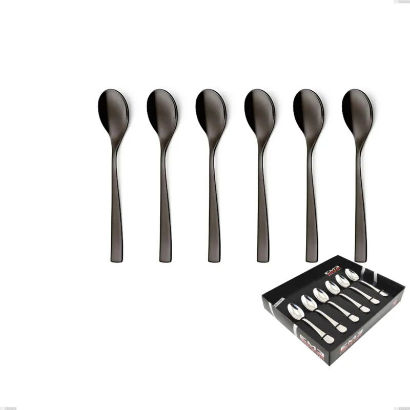 Confezione vetrina 6 pezzi moka EtoIle PVD Black, Acciaio 18/10 lucido, spessore 4 mm, PVD black Eme Posaterie Soddisfatti O Rimborsati
