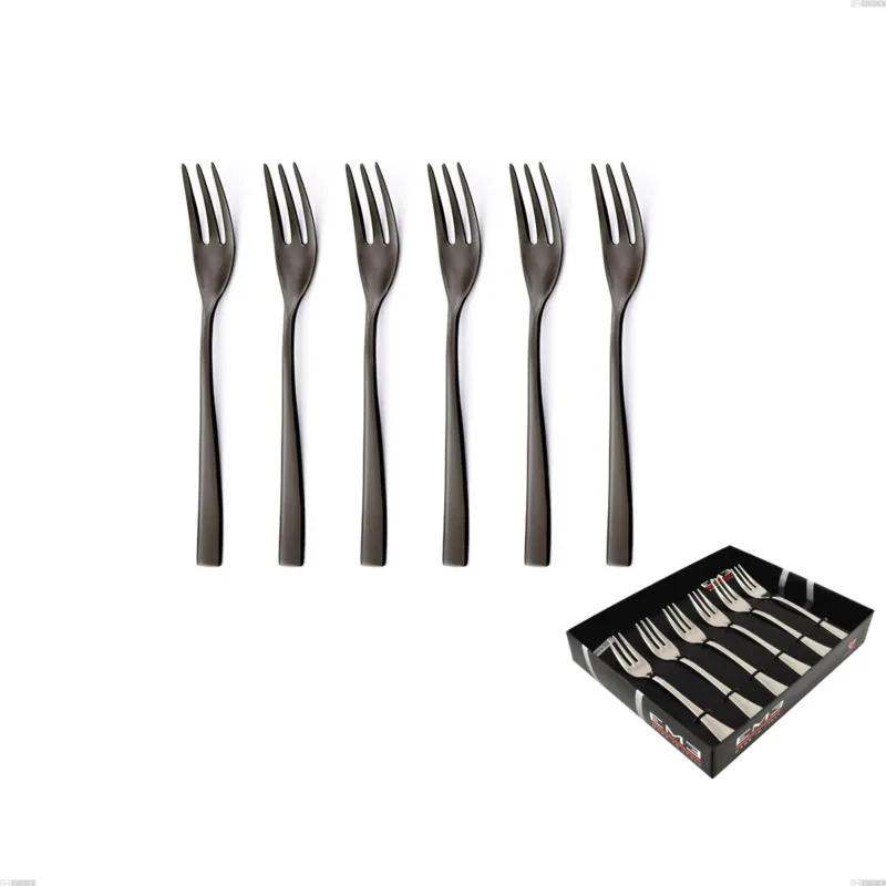 Novità Confezione vetrina 6 pezzi forchettine dolce EtoIle PVD Black, Acciaio 18/10 lucido, spessore 4 mm, PVD black Eme Posaterie