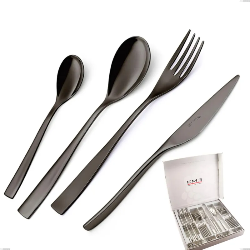 Pagamento Sicuro Cofanetto 24 pezzi EtoIle PVD Black, Acciaio 18/10 lucido, spessore 4 mm, PVD black Eme Posaterie
