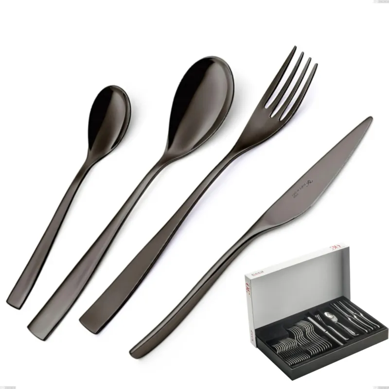 Pagamento Sicuro Confezione Panoramica 30 pezzi EtoIle PVD Black, Acciaio 18/10 lucido, spessore 4 mm, PVD black Eme Posaterie