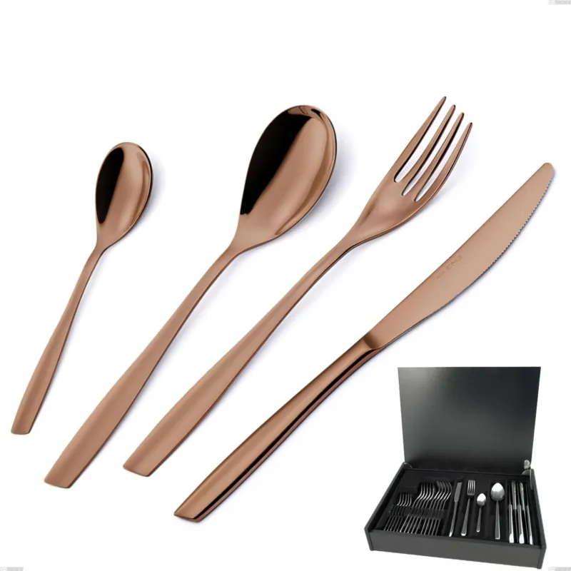 Servizio di posate 24 pezzi in astuccio di legno ELeven PVD Chocolate, Acciaio 18/10 lucido, spessore 2.5 mm, PVD chocolate Eme Posaterie Spedito Oggi