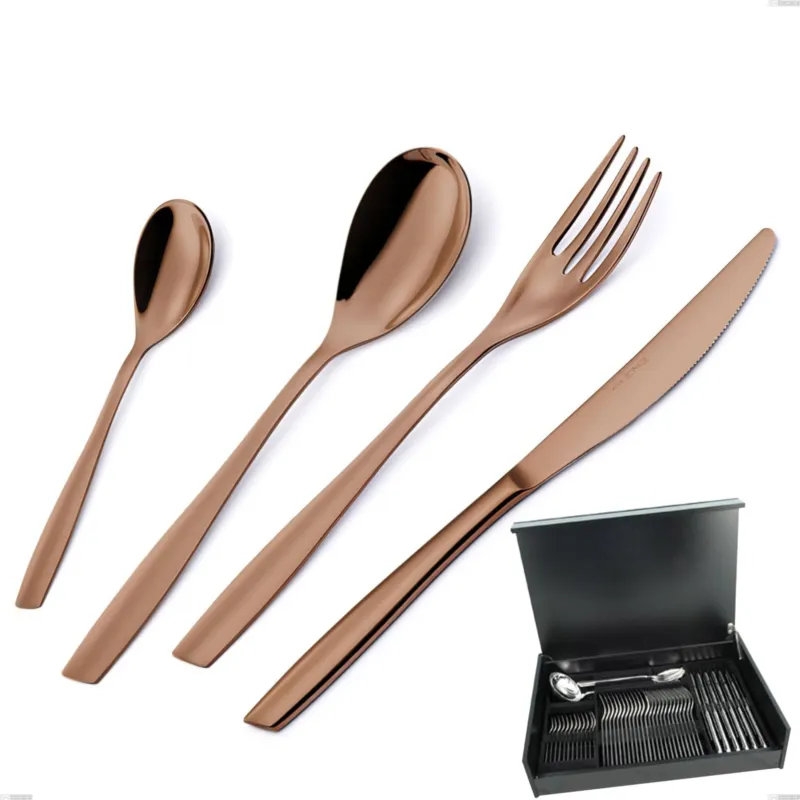 Servizio di posate 51 pezzi in astuccio di legno ELeven PVD Chocolate, Acciaio 18/10 lucido, spessore 2.5 mm, PVD chocolate Eme Posaterie Super Prezzo