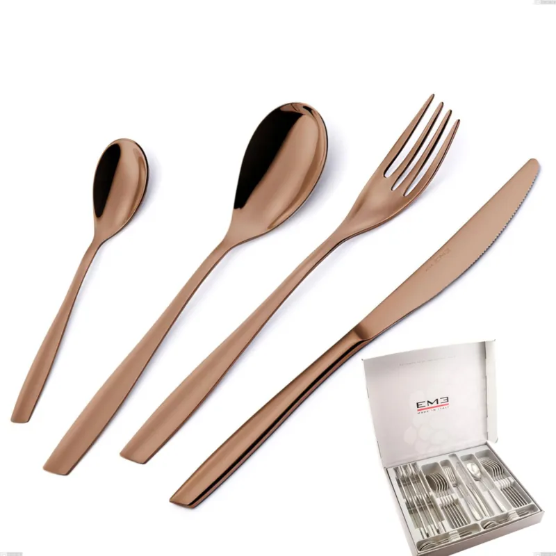Promozione Esclusiva Cofanetto 24 pezzi ELeven PVD Chocolate, Acciaio 18/10 lucido, spessore 2.5 mm, PVD chocolate Eme Posaterie