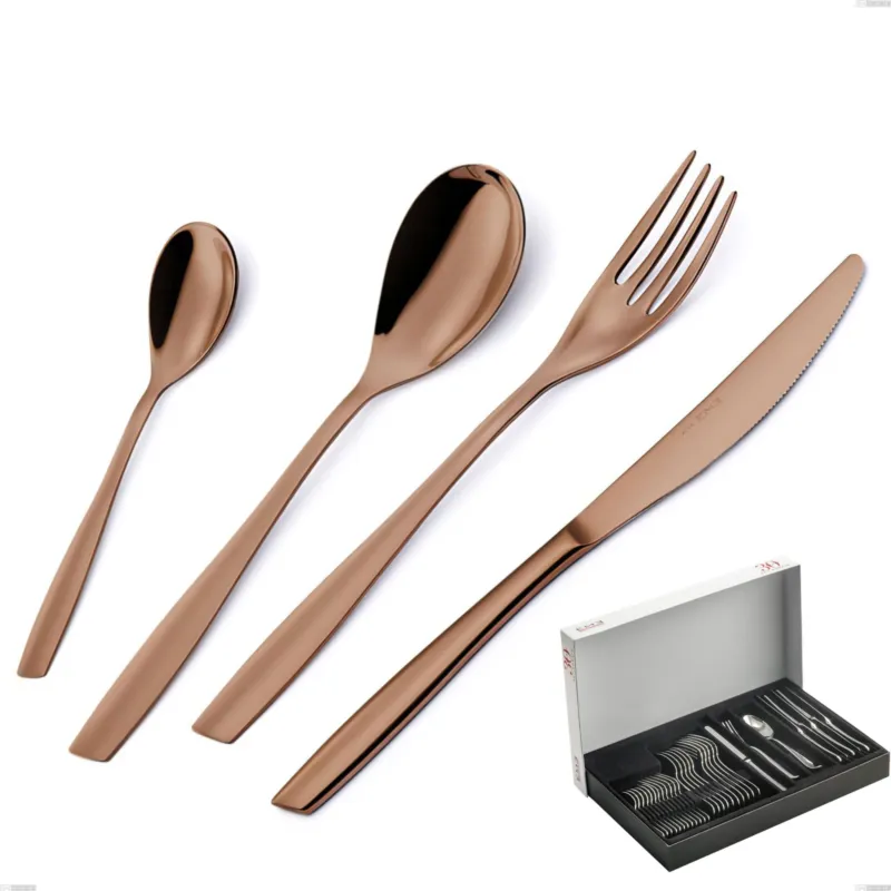 Offerta Lampo Confezione Panoramica 30 pezzi ELeven PVD Chocolate, Acciaio 18/10 lucido, spessore 2.5 mm, PVD chocolate Eme Posaterie