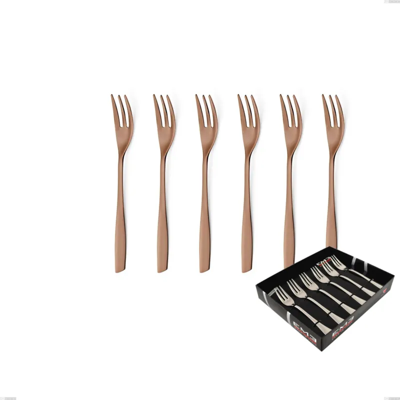 Economico Confezione vetrina 6 pezzi forchettine dolce ELeven PVD Chocolate, Acciaio 18/10 lucido, spessore 2.5 mm, PVD chocolate Eme Posaterie