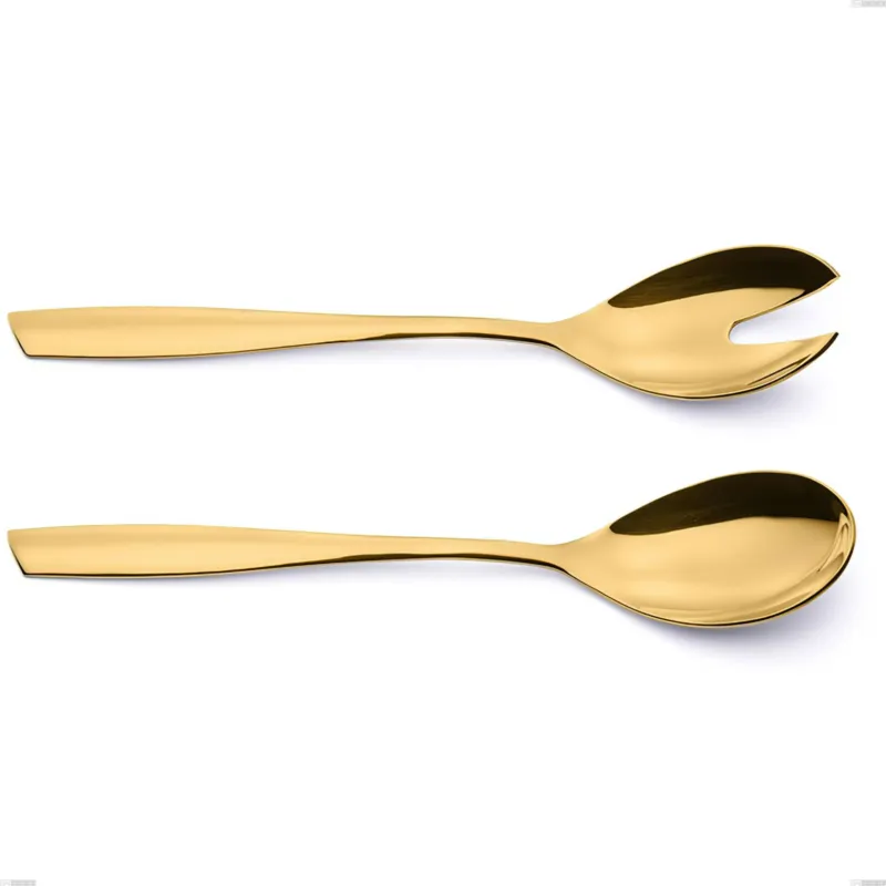 Coppia insalata Eleven PVD Gold, Acciaio 18/10 lucido, spessore 2.5 mm, PVD oro Eme Posaterie Nuova Collezione