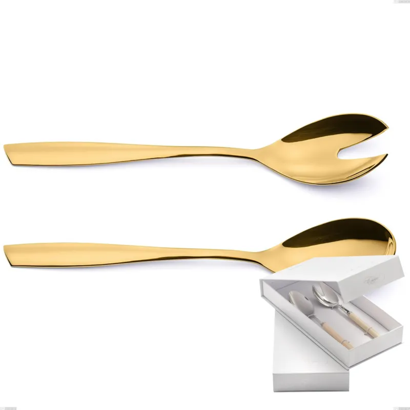 Economico Confezione a libro 2 pezzi insalata Eleven PVD Gold, Acciaio 18/10 lucido, spessore 2.5 mm, PVD oro Eme Posaterie