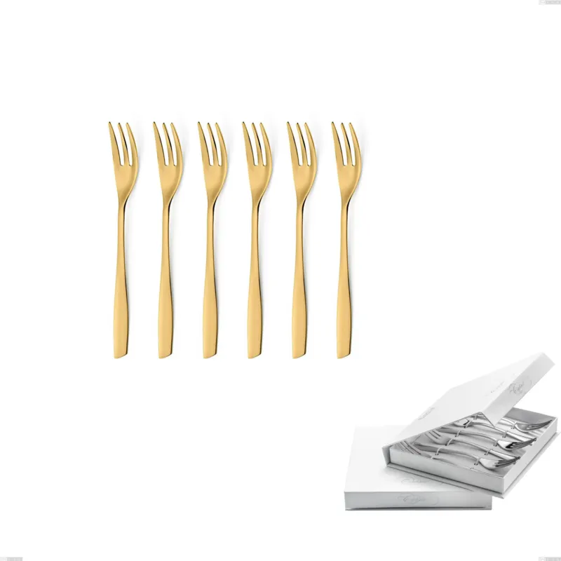 Confezione a libro 6 pezzi forchette dolce Eleven PVD Gold, Acciaio 18/10 lucido, spessore 2.5 mm, PVD oro Eme Posaterie Promozione