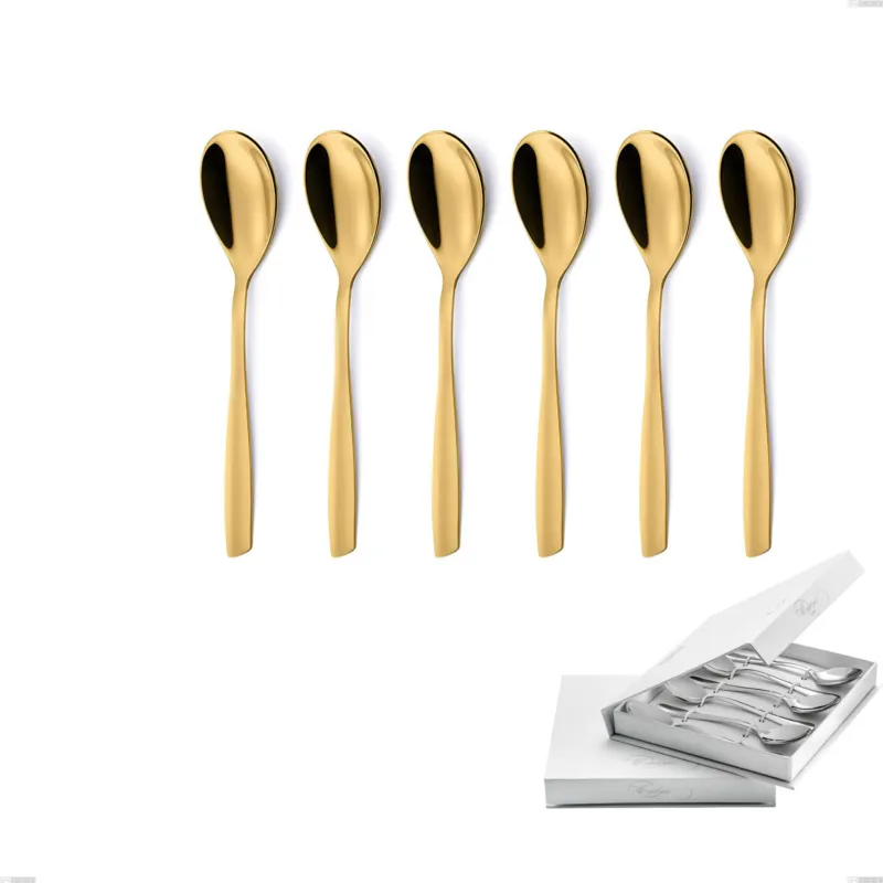 Promo Stagionale Confezione a libro 6 pezzi cucchiaini caffè Eleven PVD Gold, Acciaio 18/10 lucido, spessore 2.5 mm, PVD oro Eme Posaterie