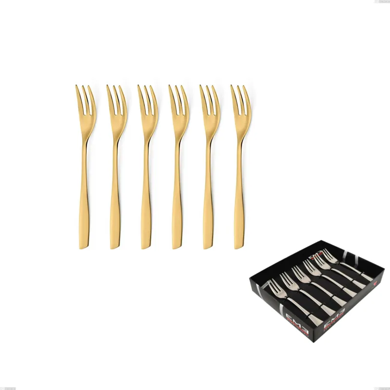 Confezione vetrina 6 pezzi forchettine dolce Eleven PVD Gold, Acciaio 18/10 lucido, spessore 2.5 mm, PVD oro Eme Posaterie Ultimissimo Modello