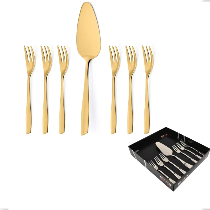 Offerta Limitata Confezione vetrina 7 pezzi dolce Eleven PVD Gold, Acciaio 18/10 lucido, spessore 2.5 mm, PVD oro Eme Posaterie