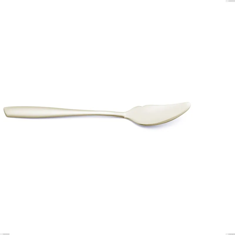 Coltello pesce Eleven PVD Champagne, acciaio 18/10 sabbiato, spessore 2.5 mm, lunghezza 204 mm, pvd champagne Eme Posaterie Solo Oggi