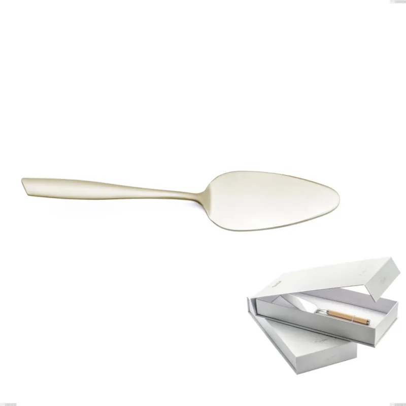 Confezione a libro 1 pezzo pala torta Eleven PVD Champagne, acciaio 18/10 sabbiato, spessore 2.5 mm, pvd champagne Eme Posaterie Vendita Finale