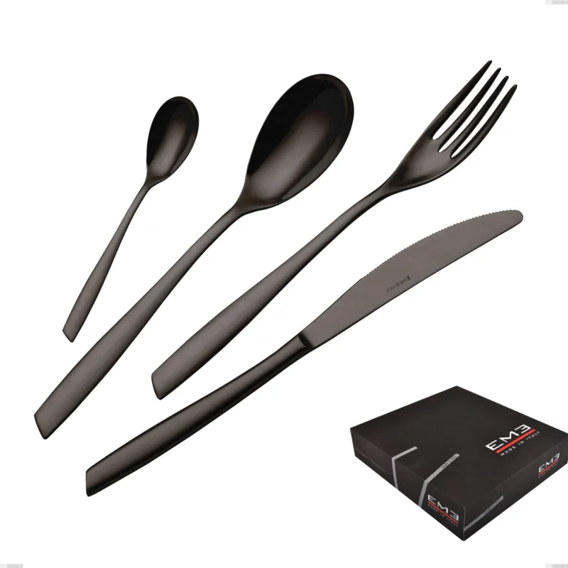 Super Prezzo Confezione regalo 49 pezzi Eleven PVD Black, Acciaio inox 18.10, spessore 2,5 mm Eme Posaterie