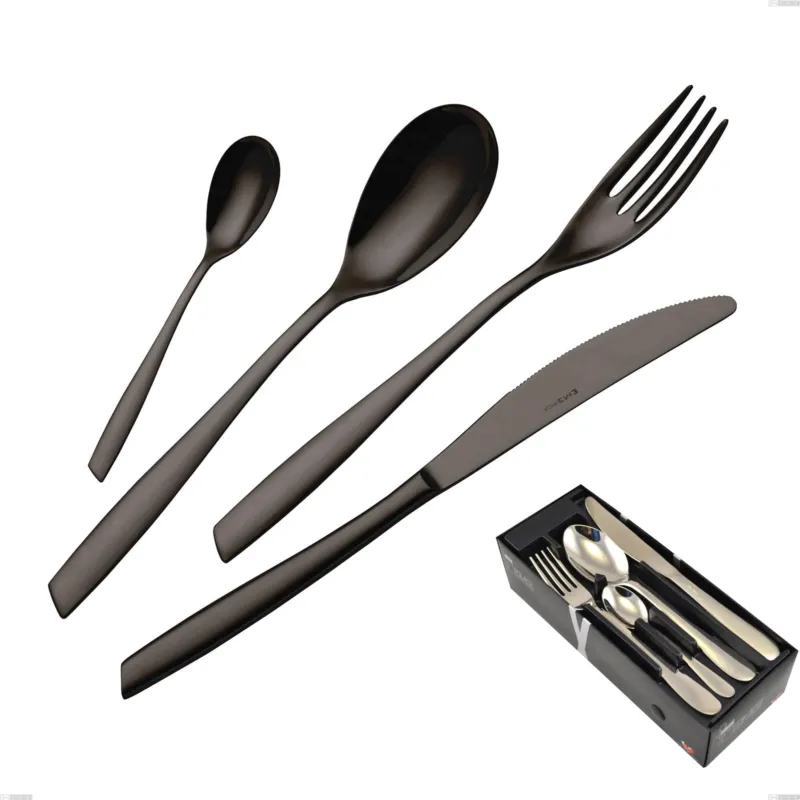 Confezione salvaspazio 24 pezzi Eleven PVD Black, Acciaio inox 18.10, spessore 2,5 mm Eme Posaterie Compra Online