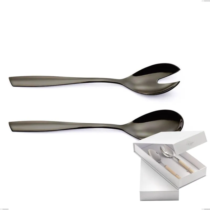 Prezzo Conveniente Confezione a libro 2 pezzi insalata Eleven PVD Black, Acciaio inox 18.10, spessore 2,5 mm Eme Posaterie