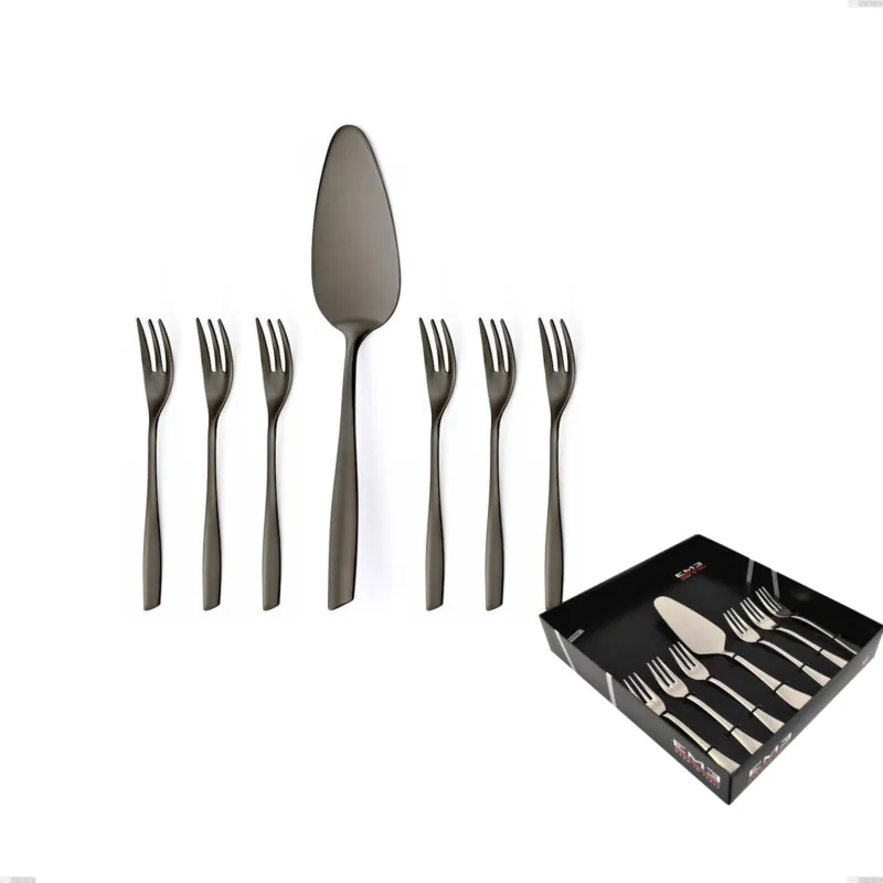 Prezzo Basso Confezione vetrina 7 pezzi dolce Eleven PVD Black, Acciaio inox 18.10, spessore 2,5 mm Eme Posaterie