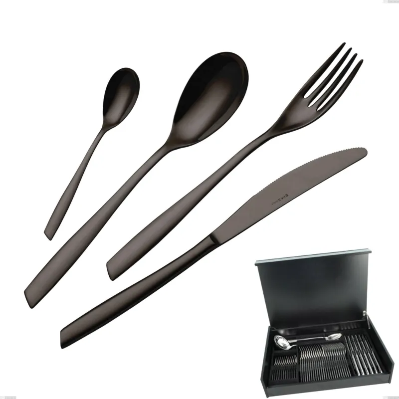 Subito Disponibile Servizio di posate 51 pezzi in astuccio di legno Eleven PVD Black, Acciaio inox 18.10, spessore 2,5 mm Eme Posaterie